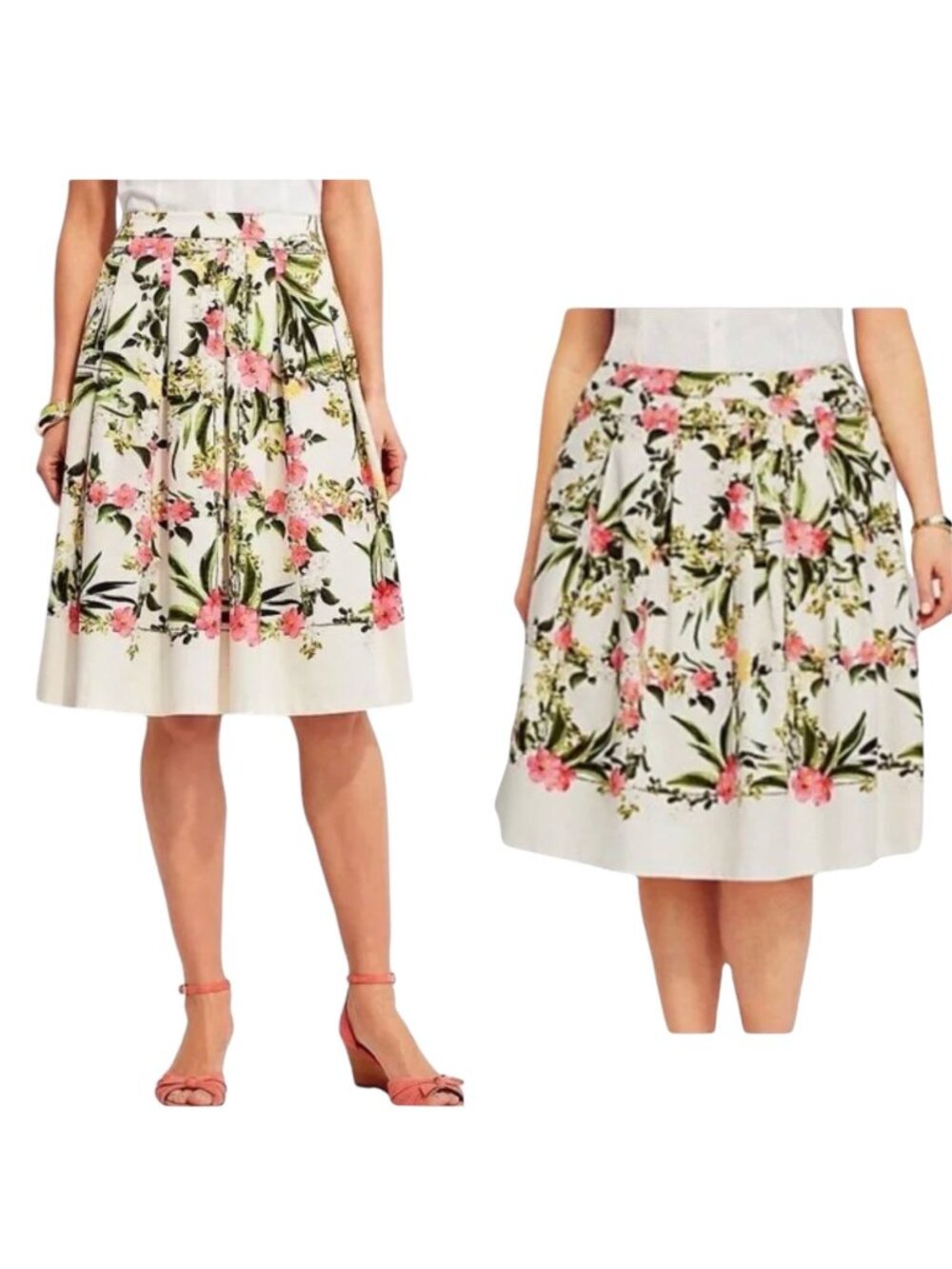 Talbots Trellis Pleated Midi Floral A-Line Skirt Petite 6
